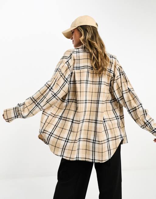 ASOS DESIGN - Oversized skjorte med tern i kamelbrun , 4 af 4