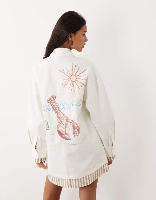 ASOS DESIGN - Oversized skjorte-minikjole i dobbeltlag med hummerbroderi, 2 af 4