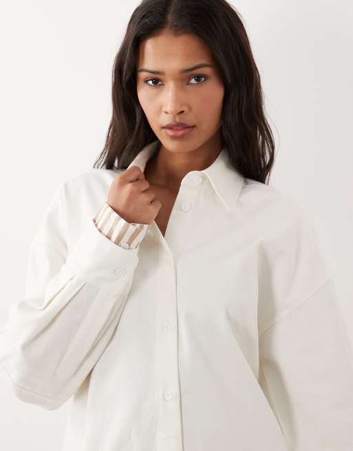 ASOS DESIGN - Oversized skjorte-minikjole i dobbeltlag med hummerbroderi, 4 af 4