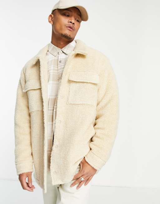 ASOS DESIGN - Oversized skjortejakke i råhvidt imiteret lammeskind med vatteret for, 3 af 4