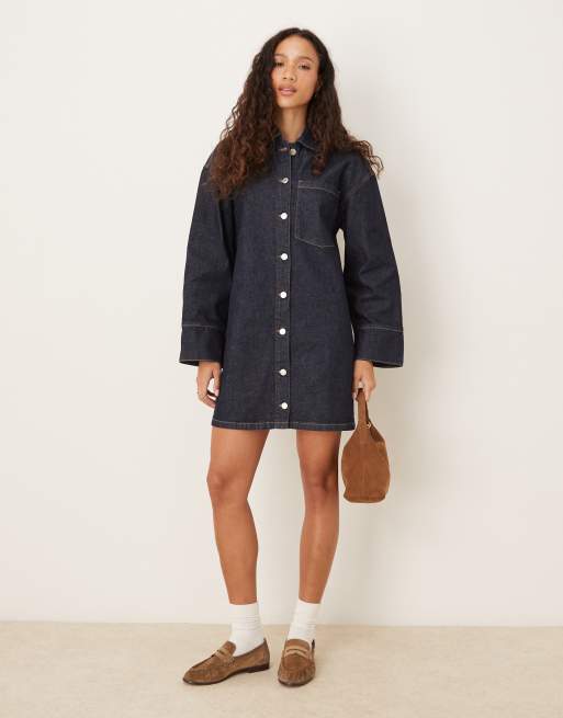 ASOS DESIGN - Oversized skjortekjole med lange ærmer i skyllevasket denim, 2 af 4