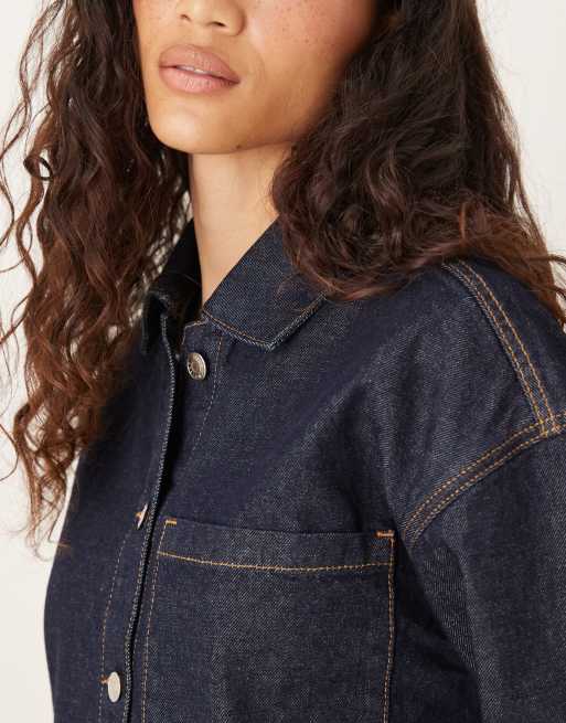 ASOS DESIGN - Oversized skjortekjole med lange ærmer i skyllevasket denim, 3 af 4
