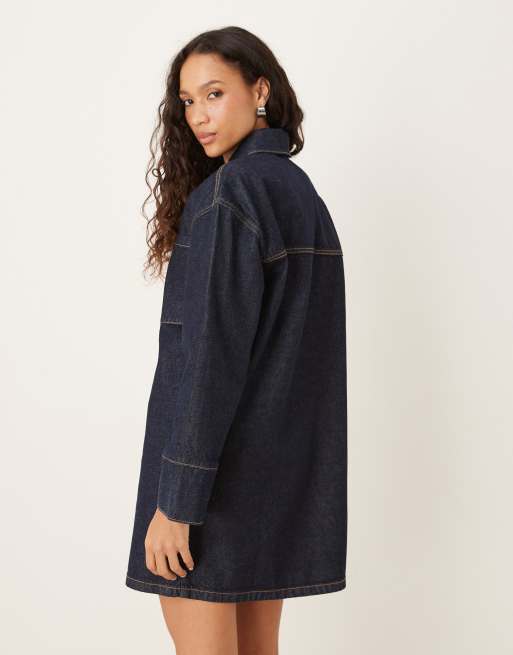 ASOS DESIGN - Oversized skjortekjole med lange ærmer i skyllevasket denim, 4 af 4