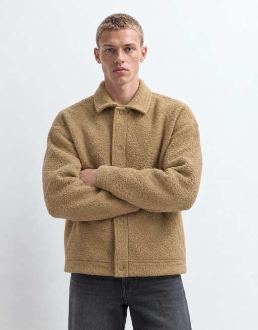 ASOS DESIGN oversized skjortjacka med struktur i beige - CAMEL, 8 av 10