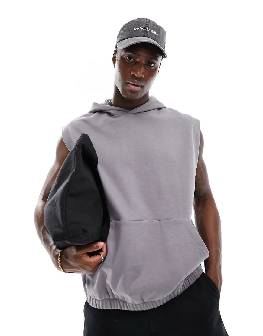 Asos Design Oversized Sleeveless Hoodie In Gray