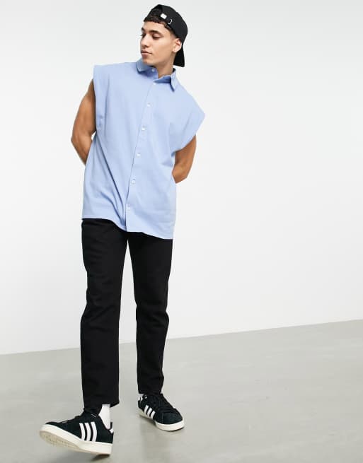 ASOS DESIGN oversized sleeveless jersey shirt in rib in blue
