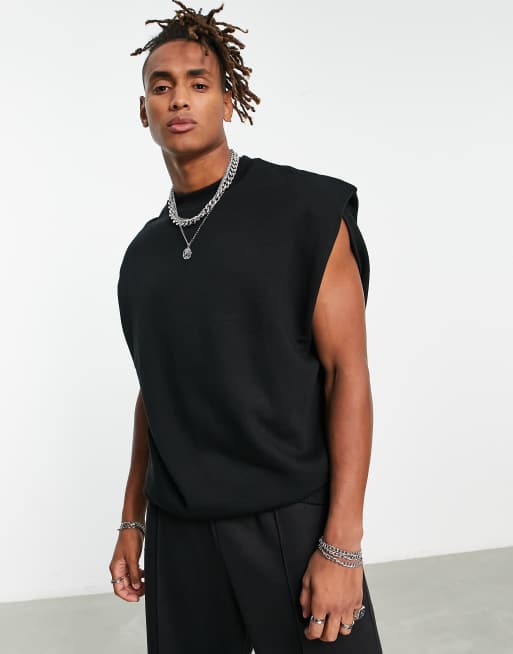 ASOS DESIGN oversized sleeveless sweatshirt vest with shoulder pads in black