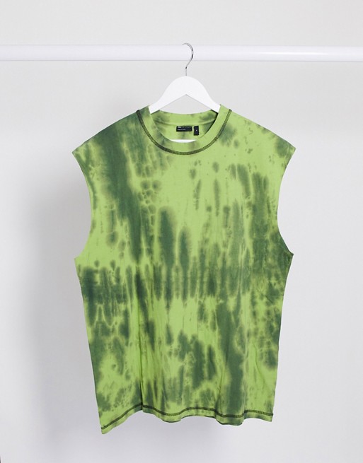 ASOS DESIGN oversized sleeveless t-shirt in green tie dye wash
