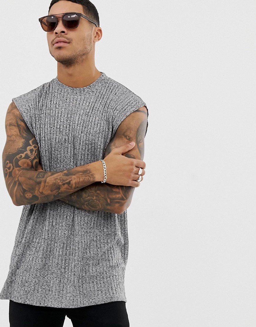 ASOS DESIGN oversized sleeveless t-shirt in interest rib-Grey