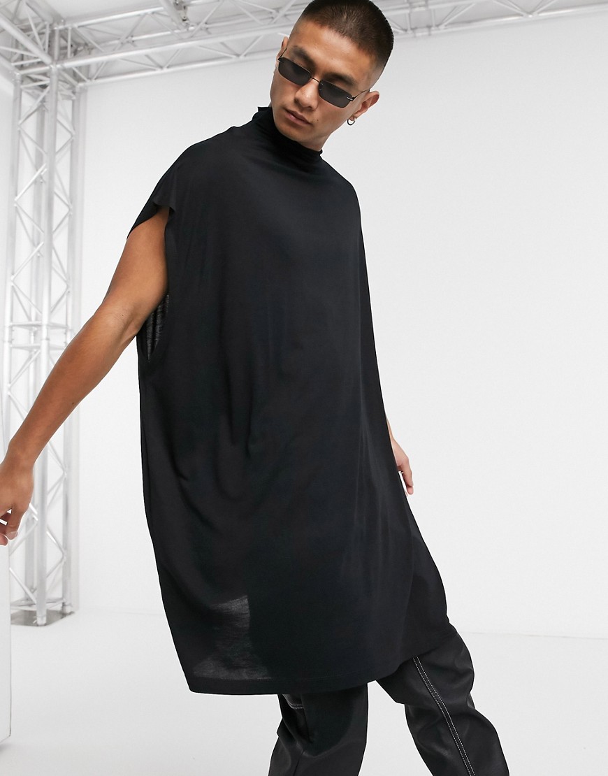 ASOS DESIGN oversized sleeveless t-shirt in viscose with grown on neck in black