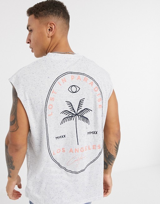 ASOS DESIGN oversized sleeveless t-shirt with large back line embroidery
