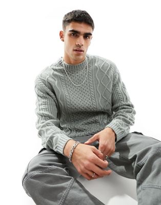 ASOS DESIGN oversized slouchy cable knit jumper in grey
