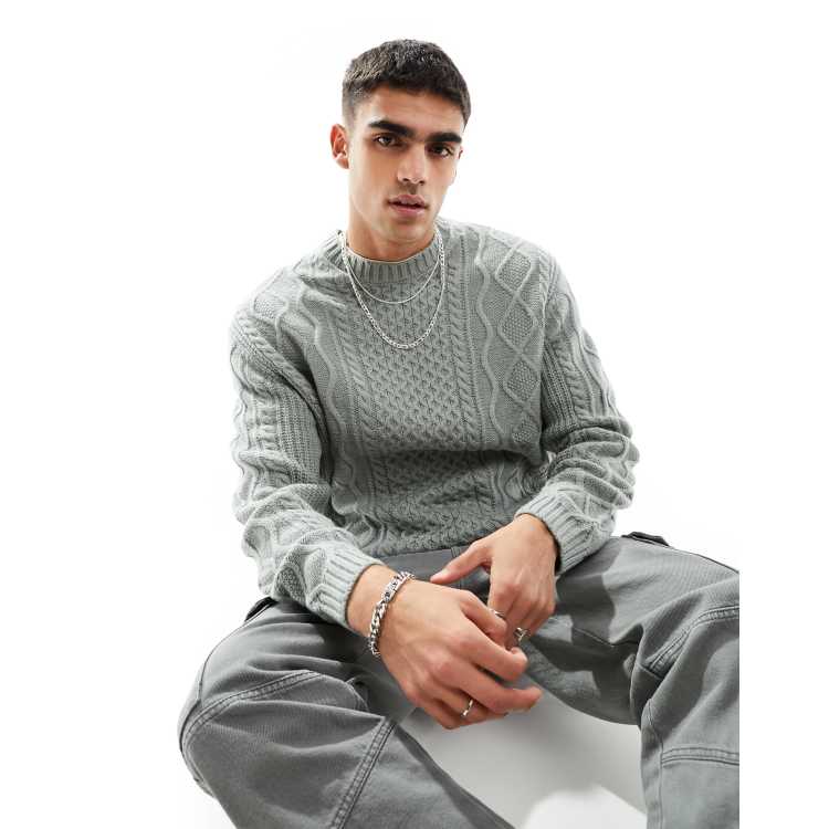 ASOS DESIGN oversized slouchy cable knit sweater in gray