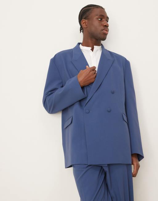 ASOS DESIGN oversized slouchy double breasted suit jacket in blue