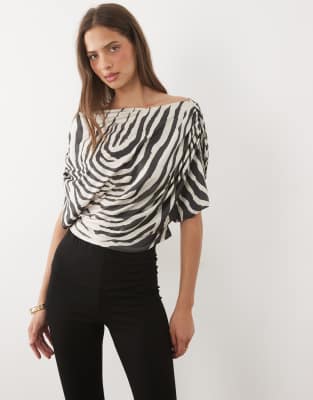 Asos Design Oversized Slouchy Fallen Shoulder Top In Multi