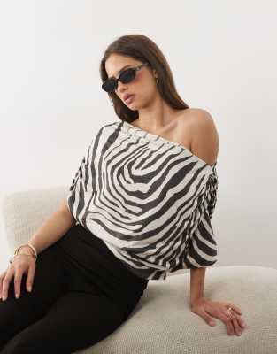 Asos Design Oversized Slouchy Fallen Shoulder Top In Multi