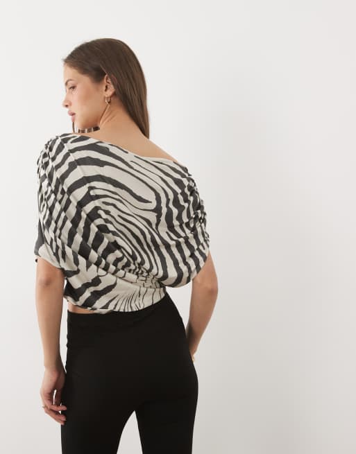 ASOS DESIGN oversized slouchy fallen shoulder top in zebra print, 4 of 4