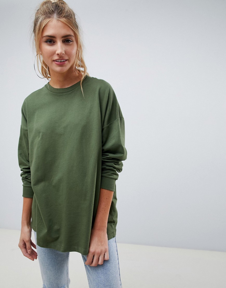 ASOS DESIGN oversized slouchy lightweight sweatshirt in khaki-Green