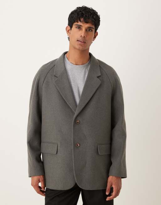 ASOS DESIGN oversized slouchy melton blazer in gray