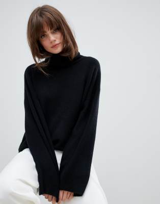 black oversized roll neck jumper