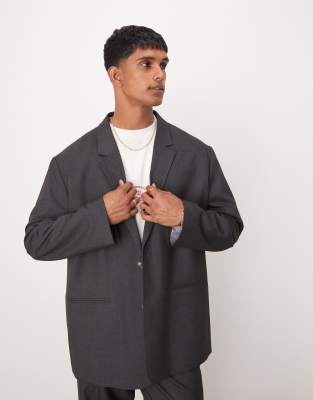 Asos Design Oversized Slouchy Suit Jacket In Charcoal-gray