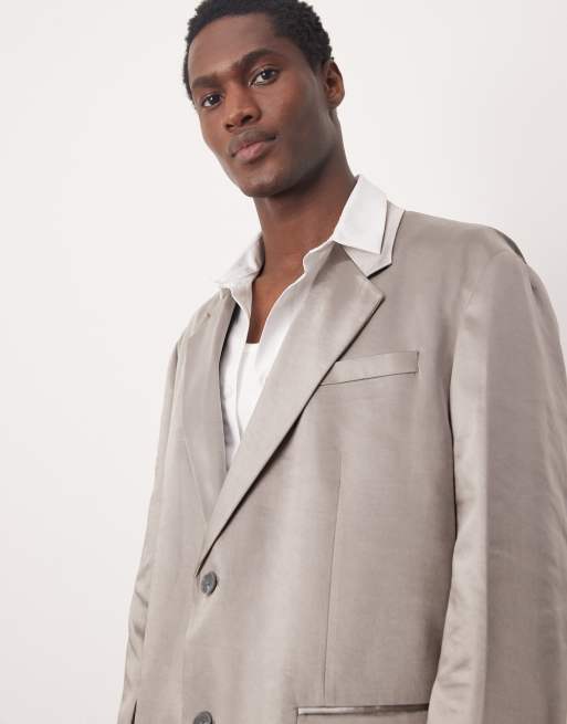 ASOS DESIGN oversized slouchy suit jacket in gray matte satin | ASOS