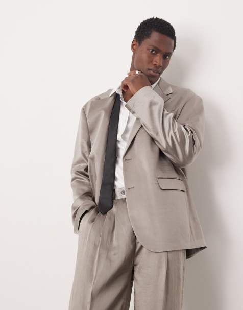 ASOS DESIGN oversized slouchy suit jacket in grey matte satin - view 1
