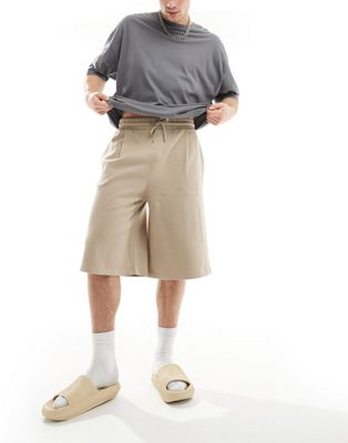 ASOS DESIGN oversized smart pleated shorts in beige
