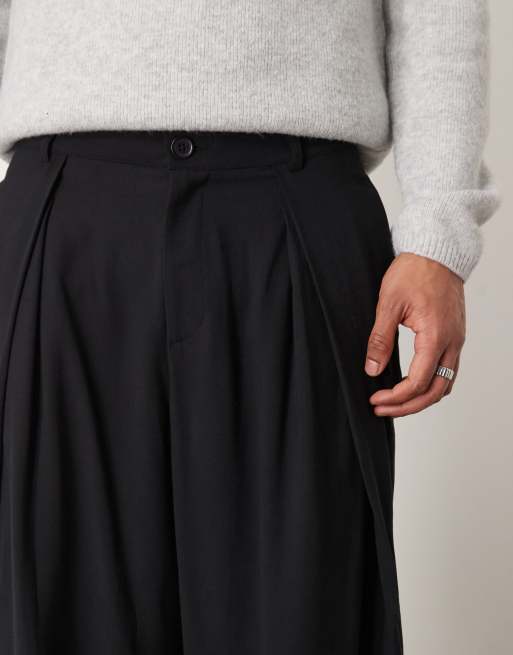 ASOS DESIGN oversized smart pants with wrap pleats in black