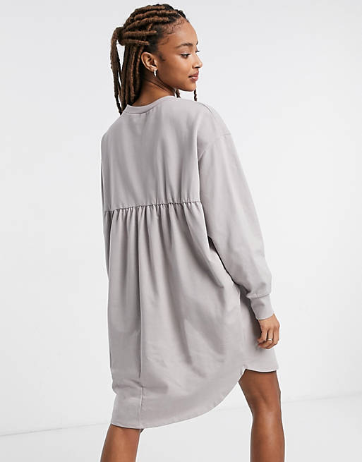 Women oversized smock back sweat dress in light grey 