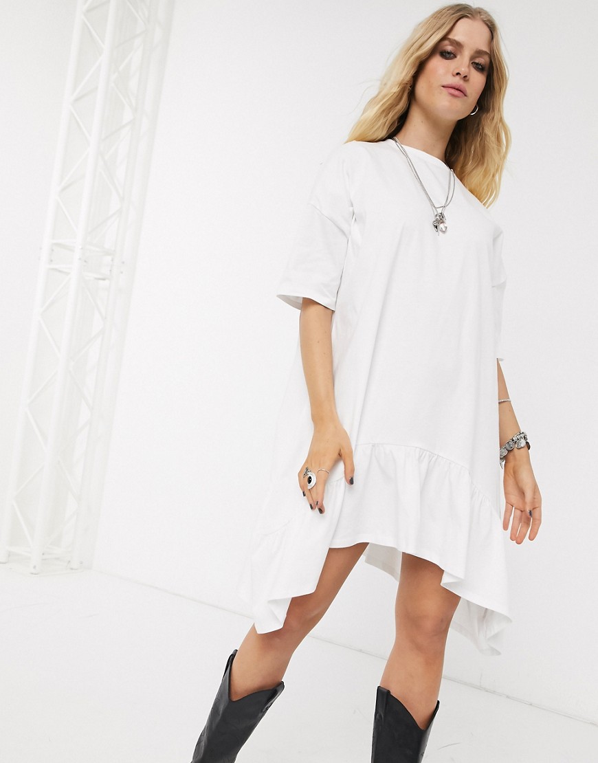 ASOS DESIGN oversized smock dress with tiered dip hem in white