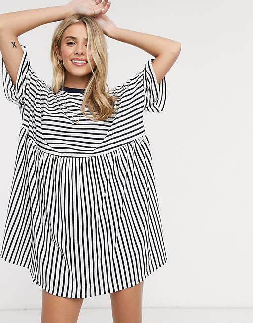 ASOS DESIGN oversized smock t-shirt dress in navy and white stripe