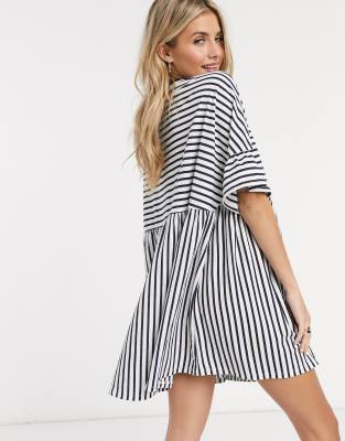 navy and white striped shirt dress