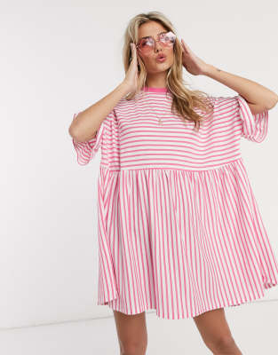 pink stripe t shirt dress