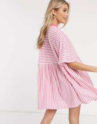 pink and white shirt dress