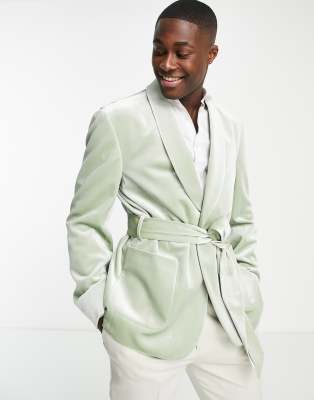 ASOS DESIGN oversized smoking jacket in sage green | ASOS