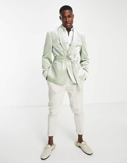 ASOS DESIGN oversized smoking jacket in sage green