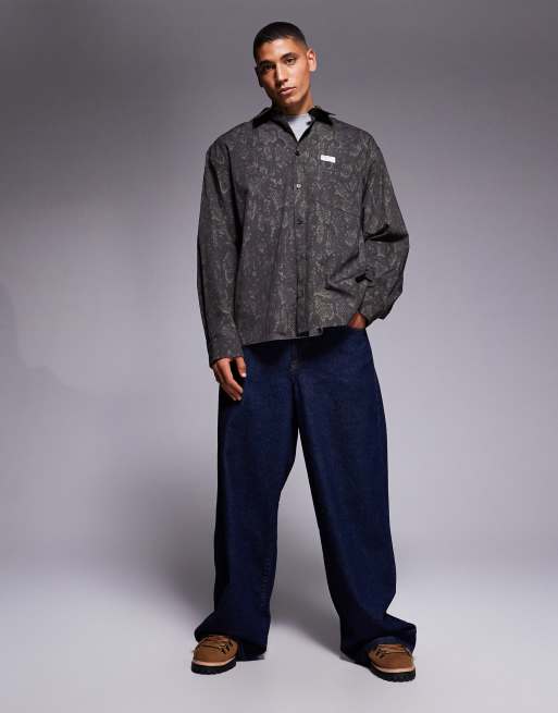 ASOS DESIGN oversized snake print shirt with chest badge in dark green, 2 of 5
