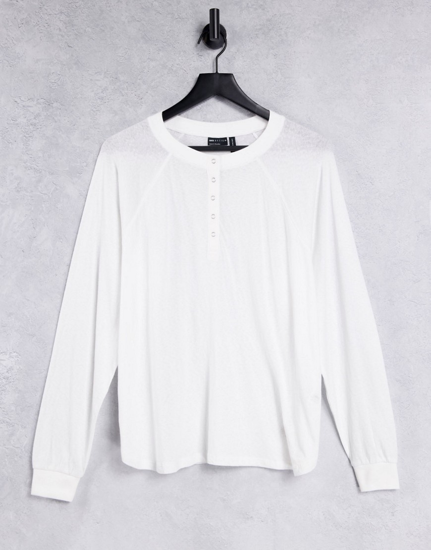 ASOS DESIGN oversized snap front long sleeve top in white