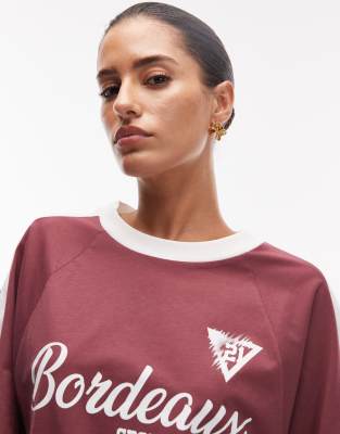 Asos Design Oversized Soccer Tee With Bordeaux Graphic In Brown