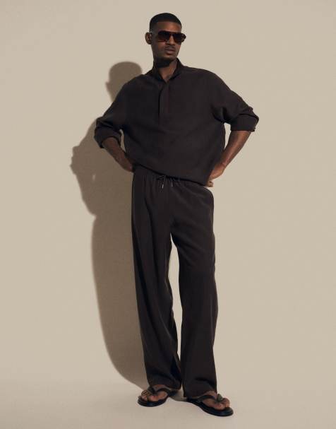 ASOS DESIGN - Oversized soepelvallend oversized overhemd met opstaande boord in bruin, deel van co-ord set - view 1