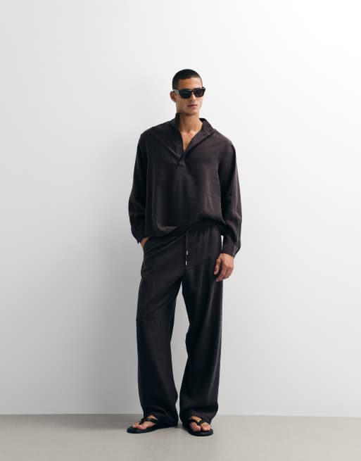 ASOS DESIGN - Oversized soepelvallend oversized overhemd met opstaande boord in bruin, deel van co-ord set, 3 van 6