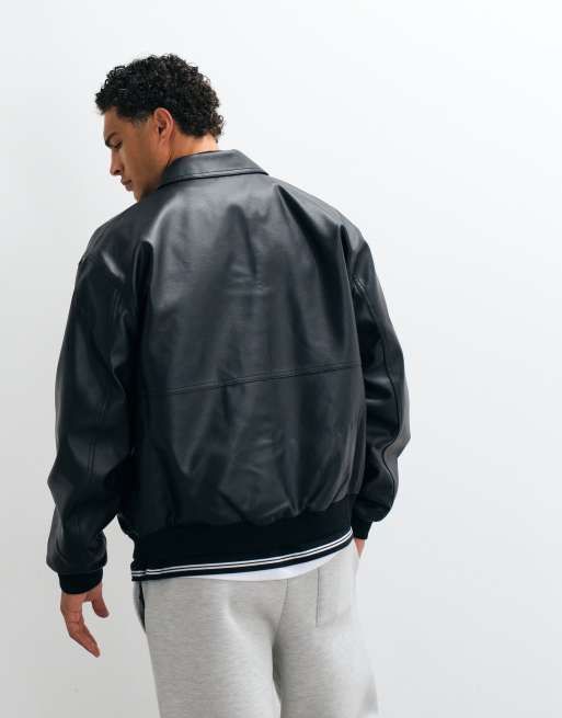 ASOS DESIGN - Oversized sort bomber-jakke i imiteret læder, 5 af 5