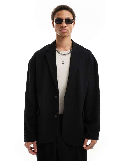ASOS DESIGN - Oversized sort habitjakke i bæk-og-bølge-stof uden struktur