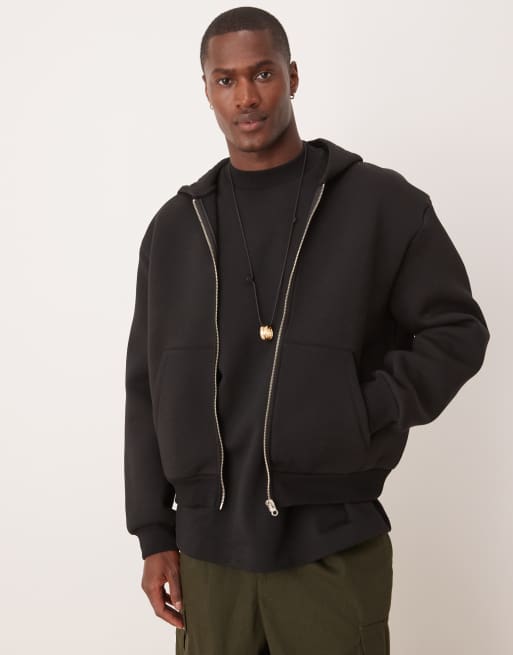 ASOS DESIGN - Oversized sort hættetrøje i kraftigt scuba-stof med lynlås og firkantet pasform