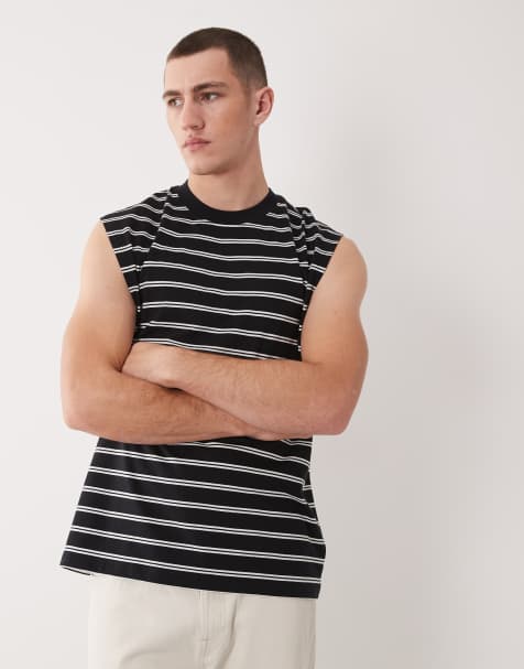 ASOS DESIGN - Oversized sort overdel med sænkede ærmegab og hvide striber - view 1