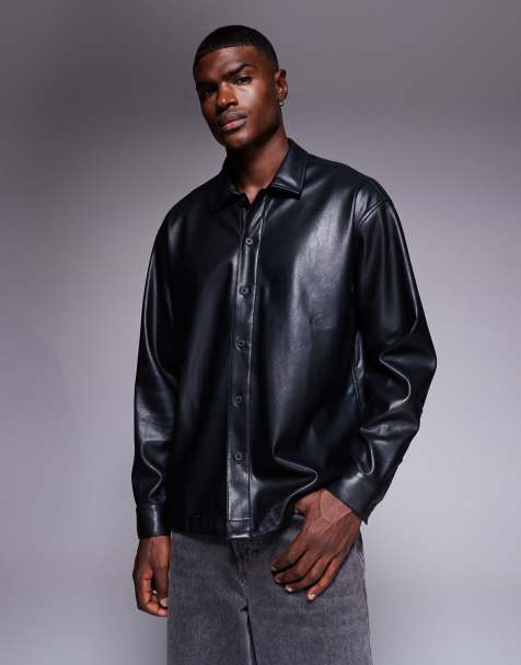ASOS DESIGN - Oversized sort skjorte i imiteret læder - view 1