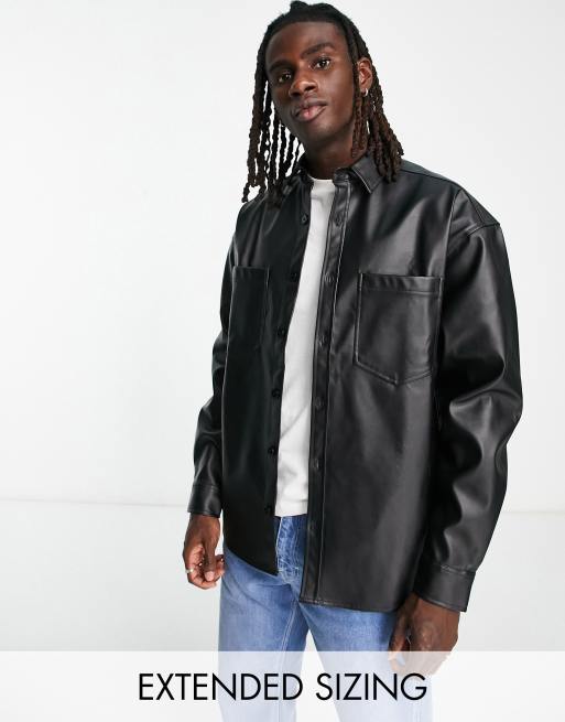 ASOS DESIGN - Oversized sort skjorte i PU med læderlook