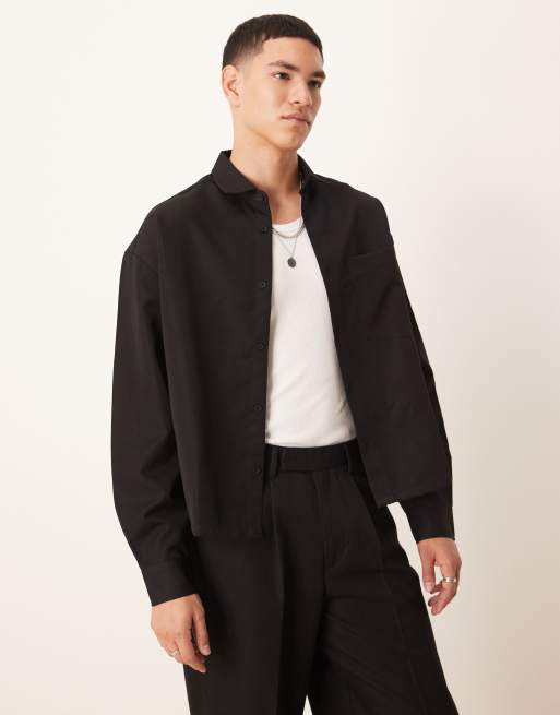 ASOS DESIGN - Oversized sort skjorte med firkantet pasform - Del af sæt
