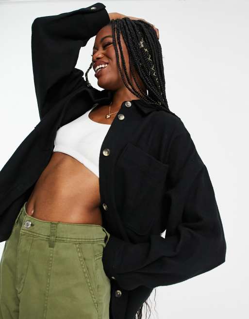 ASOS DESIGN - Oversized sort skjortejakke med lommer